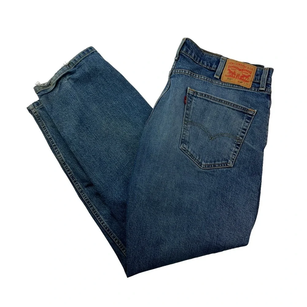Levi's 505 Mens Tag Size‎ 40x30 Blue Wash Logo High-Rise Distressed Hems Jeans
